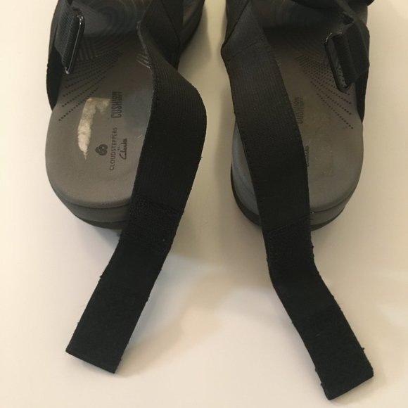 Cloudsteppers by Clarks Cushion Soft Black & Gray Wedge Sandals Shoes Size 8.5 W - Picture 14 of 14